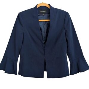 Banana Republic Bell Sleeve Ruffle Blazer Jacket Lined Stretch Size 6 Dark Blue